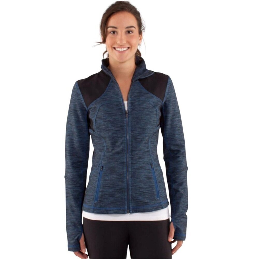 Lululemon Women's Forme Jacket Slub Denim Limitless Inkwell Blue Black Size 4
